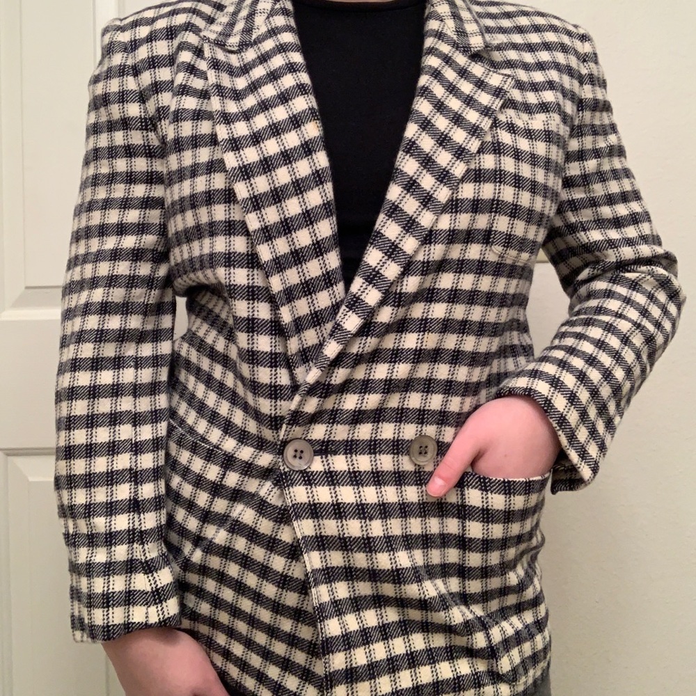 Vintage Anne Klein II Blue/Cream Gingham Small Women’s Blazer